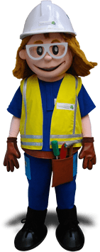 FEMALE CONSTRUCTION WORKER MASCOT